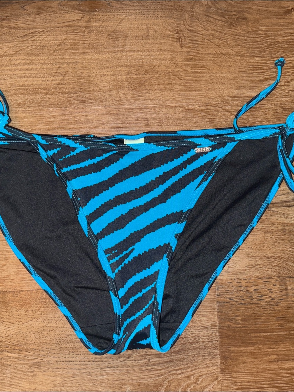VS Pink Full Coverage Blue Zebra-Print Tie-Side Bikini Bottom - Women Swim